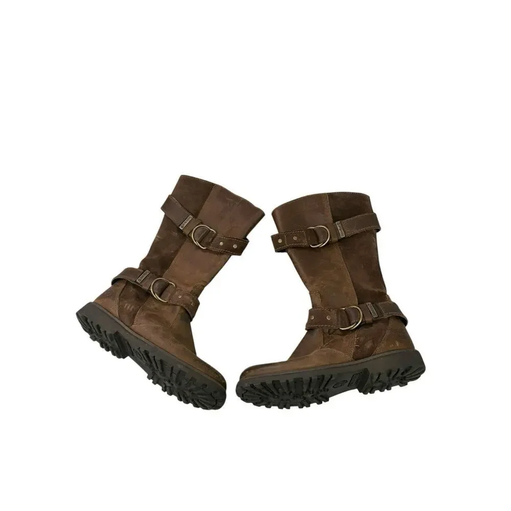 Timberland Brown Leather Tall‎ Riding Boots Fall Winter Zip Big Girls Youth 1.5
